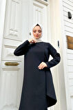 Kruvaze Bisiklet Yaka Sade Basic Tunik Panolon İkili Takım - 03076.003 - Siyah