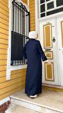 Yakalı Dirsek Kemer Detaylı Pamuklu Uzun Ferace - 71170.015 - Lacivert