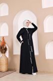 Taş Detaylı Fermuarlı Cepli Uzun Ferace - 71181.015 - Lacivert