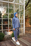 Arkası Uzun O Yaka Kısa Sweat-Pantolon İkili Eşofman Spor Takımı - 71216.006 - İndigo