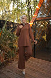 Fermuar Yaka Sade Sweat İkili Takım - 71221.028 - Kahverengi