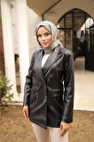 Kruvaze Yandan Cepli Deri Ceket - 71228.003 - Siyah
