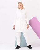 Hafsa Kapitone Detaylı Bomber Büyük Beden İkili Spor Takım - 12007 - Krem