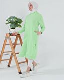 Atlas Kapşonlu Uzun Sade Basic Sweatshirt - 3007 - Açık Yeşil