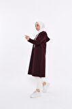 Eflin Yakadan Bağlamalı Kapşonlu Uzun Sweatshirt - 3030 - Mürdüm