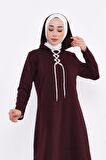 Eflin Yakadan Bağlamalı Kapşonlu Uzun Sweatshirt - 3030 - Mürdüm