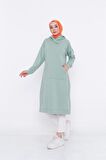 Aysima Yaka Detaylı Kapşonlu Sade Basic Sweatshirt - 3032 - Çağla Yeşili