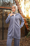 Fermuarlı Kısa Sade İkili Tesettür Eşofman Takımı - 71230.006 - İndigo