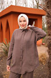 Sade İkili Tesettür Gömlek Takımı - 71263.028 - Kahverengi