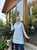 Despina Kapitone Çıtçıtlı Kolsuz Yelek - 71150 - Buz Mavisi