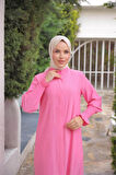 Düğmeli Yırtmaçlı Büzgü Kollu Uzun Tunik İkili Tesettür Eşofman Takımı - (38-46) - 71279 - Fuşya