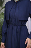 Belden Bağcıklı Kısa Yelek Detaylı Elbise  İkili Tesettür Eşofman Takımı - (38-46) - 71284 - Lacivert
