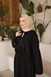Bağcık Düğmeli Kıs aRahat Kesim Tunik - Cepli Etek Takımı - (38-46) - 71285 - Siyah