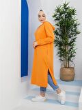 Atlas Kapşonlu Uzun Sade Basic Sweatshirt - 3007 - Oranj