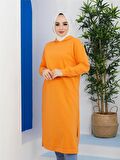Atlas Kapşonlu Uzun Sade Basic Sweatshirt - 3007 - Oranj