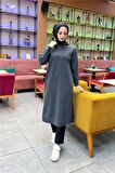 Atlas Kapşonlu Uzun Sade Basic Sweatshirt - 3007 - Antrasit
