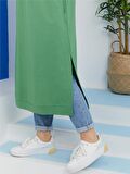 Atlas Kapşonlu Uzun Sade Basic Sweatshirt - 3007 - Fıstık Yeşili