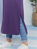 Atlas Kapşonlu Uzun Sade Basic Sweatshirt - 3007 - Mor