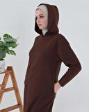 Atlas Kapşonlu Uzun Sade Basic Sweatshirt - 3007 - Mürdüm