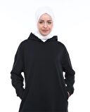 Atlas Kapşonlu Uzun Sade Basic Sweatshirt - 3007 - Siyah