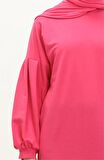 Hira Balon Kol Midi Boy Sade Basic Sweatshirt - 3031 - Fuşya