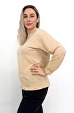 Vizon Düz Basic Kolu Lastikli Sweatshirt Vizon