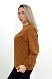 Kahverengi Düz Basic Kolu Lastikli Sweatshirt Kahverengi