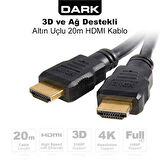 DARK 20m HDMI 4K / 3D, Ağ Destekli, Altın Uçlu HDMI Kablo