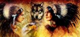 Movas Sanat Kızılderili Kadın, Erkek, Kurt, Kartal Elmas Mozaik Tablo/Mozaik Puzzle 52x24cm E2020113