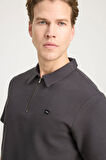 Yarım Fermuarlı Polo T-shirt Faded Black