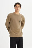 Erkek Baskılı Sweatshirt Khaki