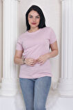 %100 Pamuk süper kalite kadın tişört düz renk pembe bisiklet yaka organik pamuk penye t-shirt