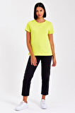 %100 Pamuk süper kalite kadın tişört düz renk sarı bisiklet yaka organik pamuk penye t-shirt