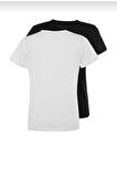 %100 organik pamuk 2`li paket Soft Touch kadın tişört siyah beyaz bisiklet yaka örme penye t-shirt