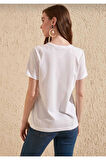%100 organik pamuk 2`li paket Soft Touch kadın tişört siyah beyaz bisiklet yaka örme penye t-shirt