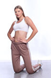 Kadın Şeritli Kahve Rengi Yazlık Lastikli Paça Klasik Eşofman Altı