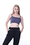 Kalın Askılı Mürdüm Crop Top