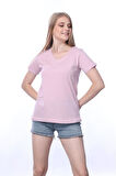 süper kalite Pembe V yaka kadın tişört düz renk basic organik pamuk örme penye t-shirt