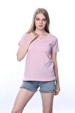 süper kalite Pembe V yaka kadın tişört düz renk basic organik pamuk örme penye t-shirt