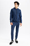 Erkek indigo Slim Fit Jogger manşetli eşofman altı
