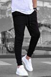 Erkek Siyah Paçası Manşetli Slim Fit Sweatpant / Eşofman Altı