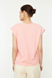 Pembe %100 Pamuk Vatka Görünümlü Basic Bisiklet Yaka Örme T-Shirt