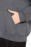 % 100 Pamuk Kadın Füme Antrasit Melanj Basic 3 iplik oversize kapüşonlu kangru cepli sweatshirt