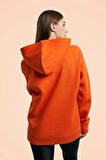 %100 Pamuklu, Kapüşonlu, Kangru cepli, Turuncu Basic Sweatshirt