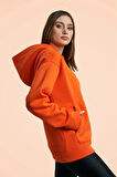 %100 Pamuklu, Kapüşonlu, Kangru cepli, Turuncu Basic Sweatshirt
