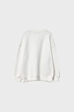 %100 Pamuk Kadın Ekru 3 iplik Basic Oversize bisiklet yaka uzun kol sweatshirt Yüksek Kalite