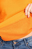 %100 Pamuk Kadın Turuncu 3iplik Basic Oversize bisiklet yaka uzun kol sweatshirt Yüksek Kalite oranj