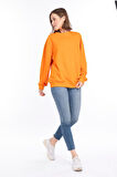 %100 Pamuk Kadın Turuncu 3iplik Basic Oversize bisiklet yaka uzun kol sweatshirt Yüksek Kalite oranj