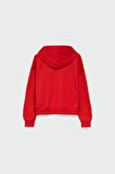%100 pamuk Premium Kadın Kırmızı Kapüşonlu crop sweatshirt