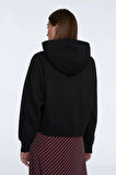 %100 pamuk Premium Kadın Siyah Kapüşonlu crop sweatshirt